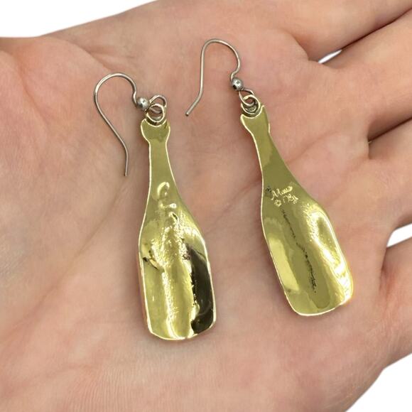 Far Fetched Copper Cork Wine Bottle Earrings Sommelier Silver Gold Artisan - Picture 4 of 4